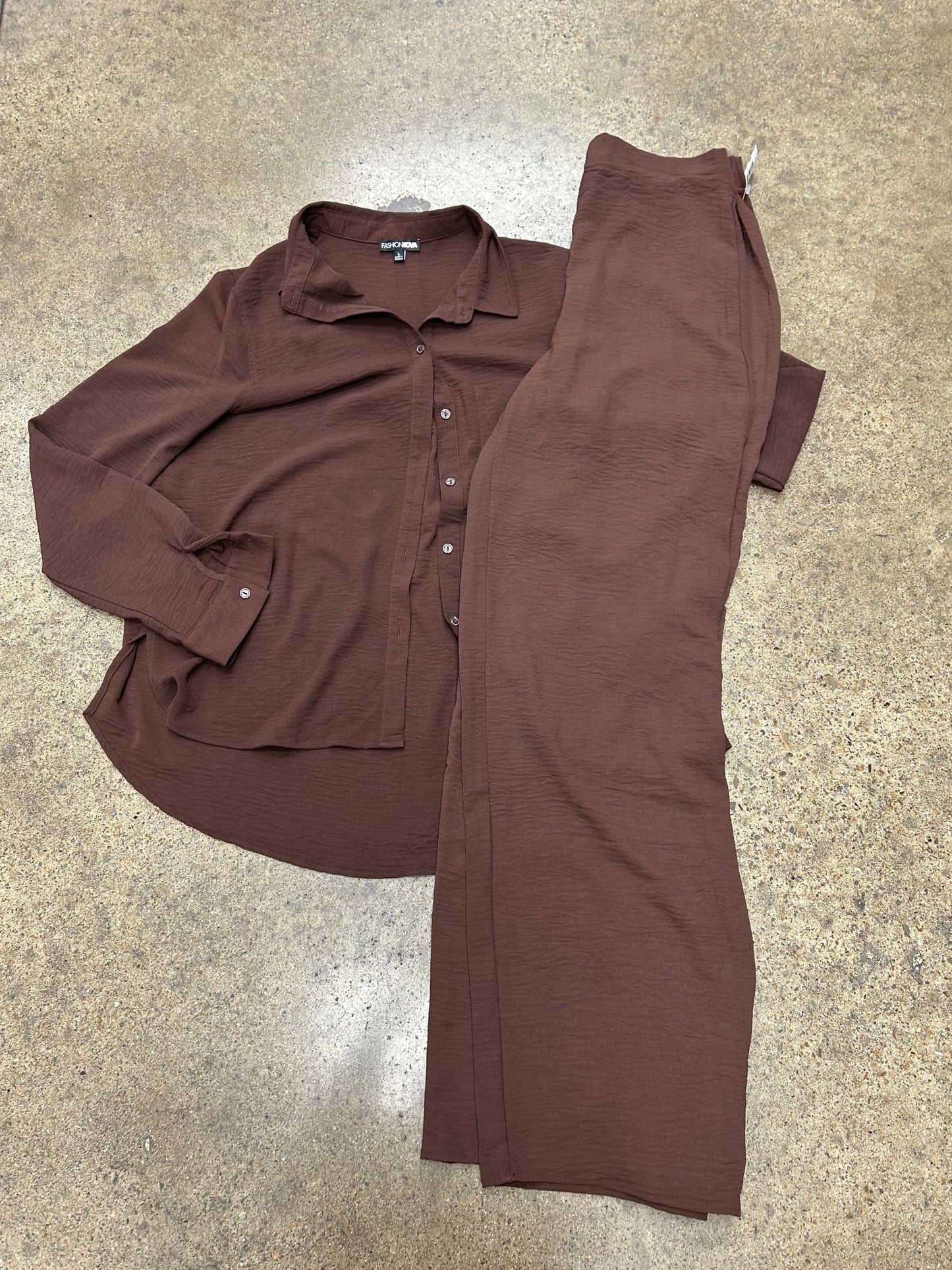 Pants Set 2Pc By Fashion Nova In Brown, Size:L