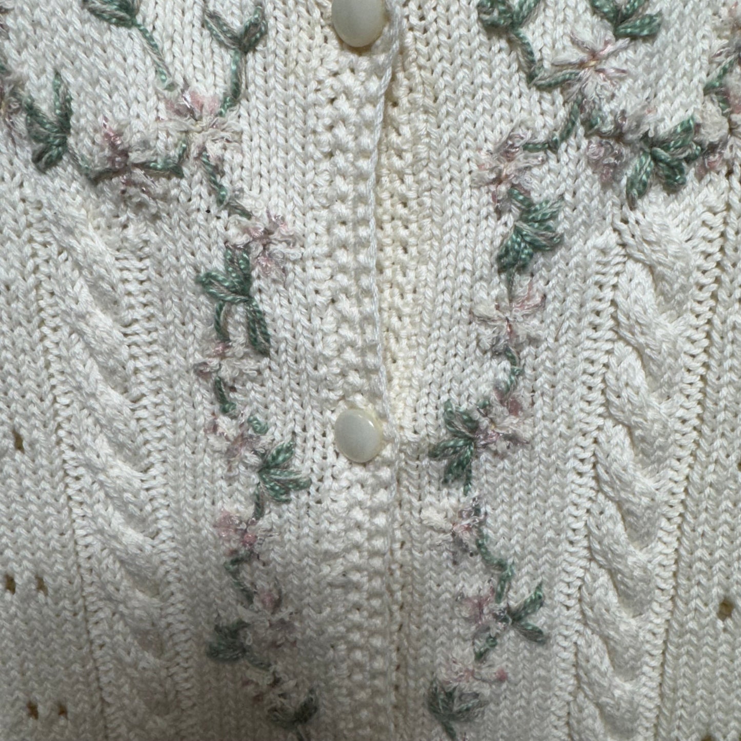 Hand Embroidered Sweater Cardigan By Susan Bristol In Cream, Size: S