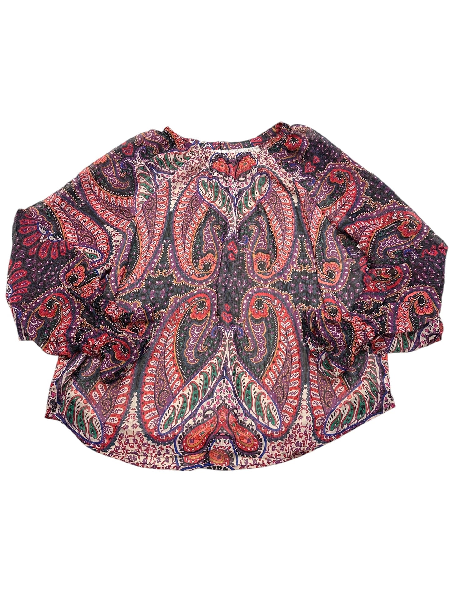 Blouse Ls By Loft In Purple & Red, Size:L