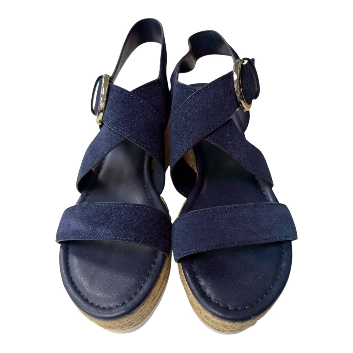 Sandals Heels Platform By Mark Fisher In Blue & Tan, Size:8