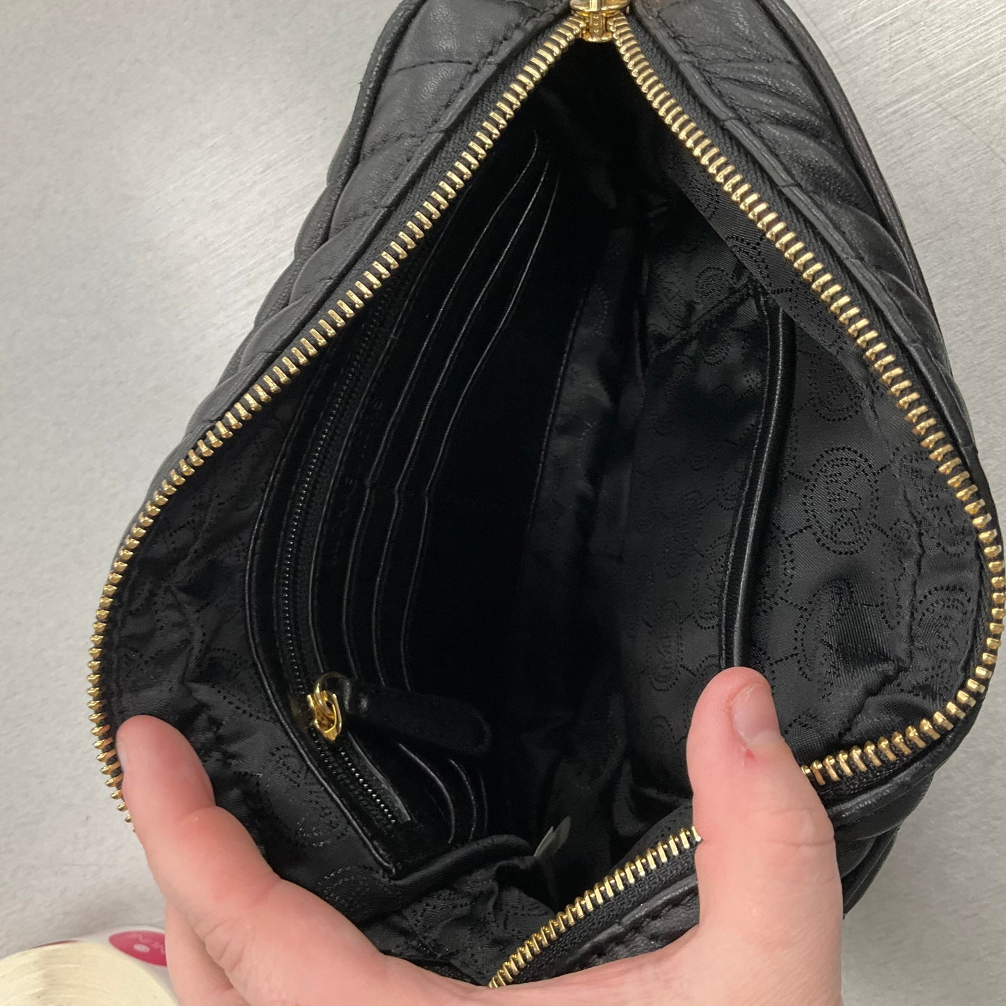 Crossbody Designer By Michael Kors In Black & Gold, Size:Small