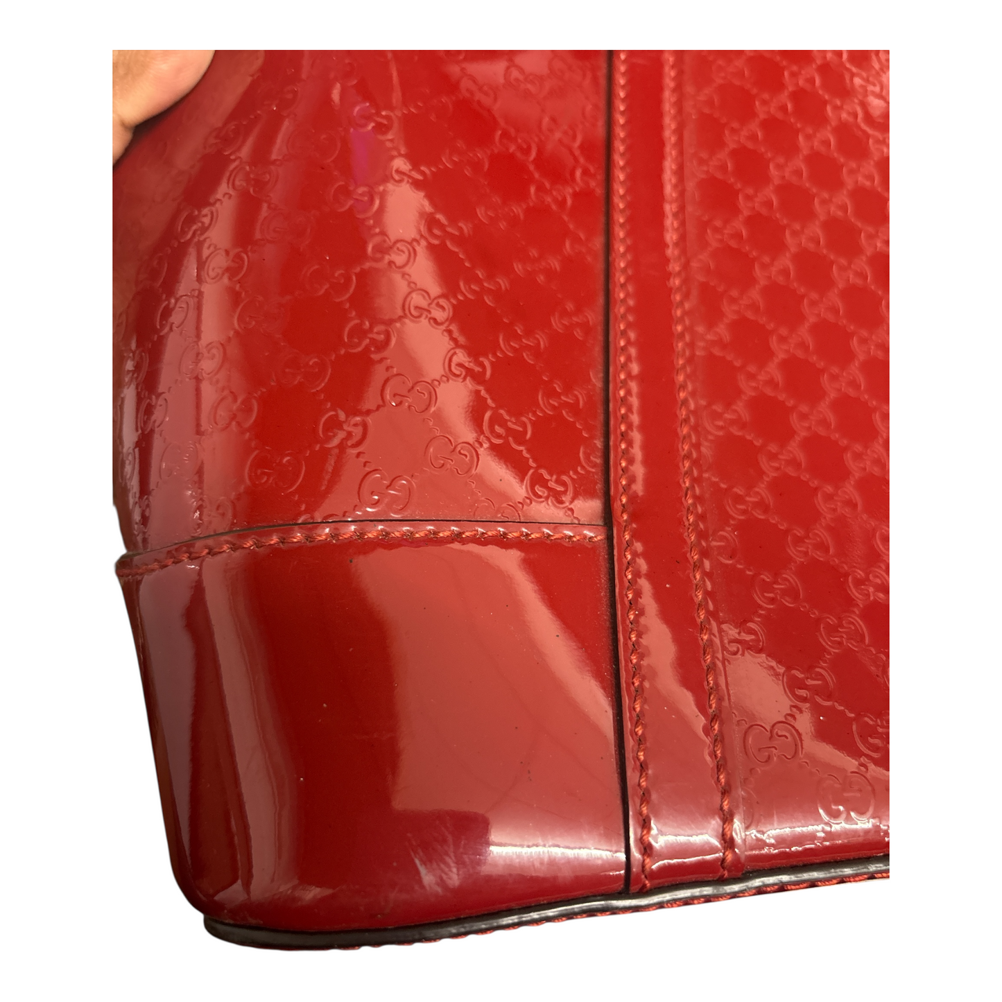 Handbag Luxury Designer By Gucci, Size: Large Patent Satchel