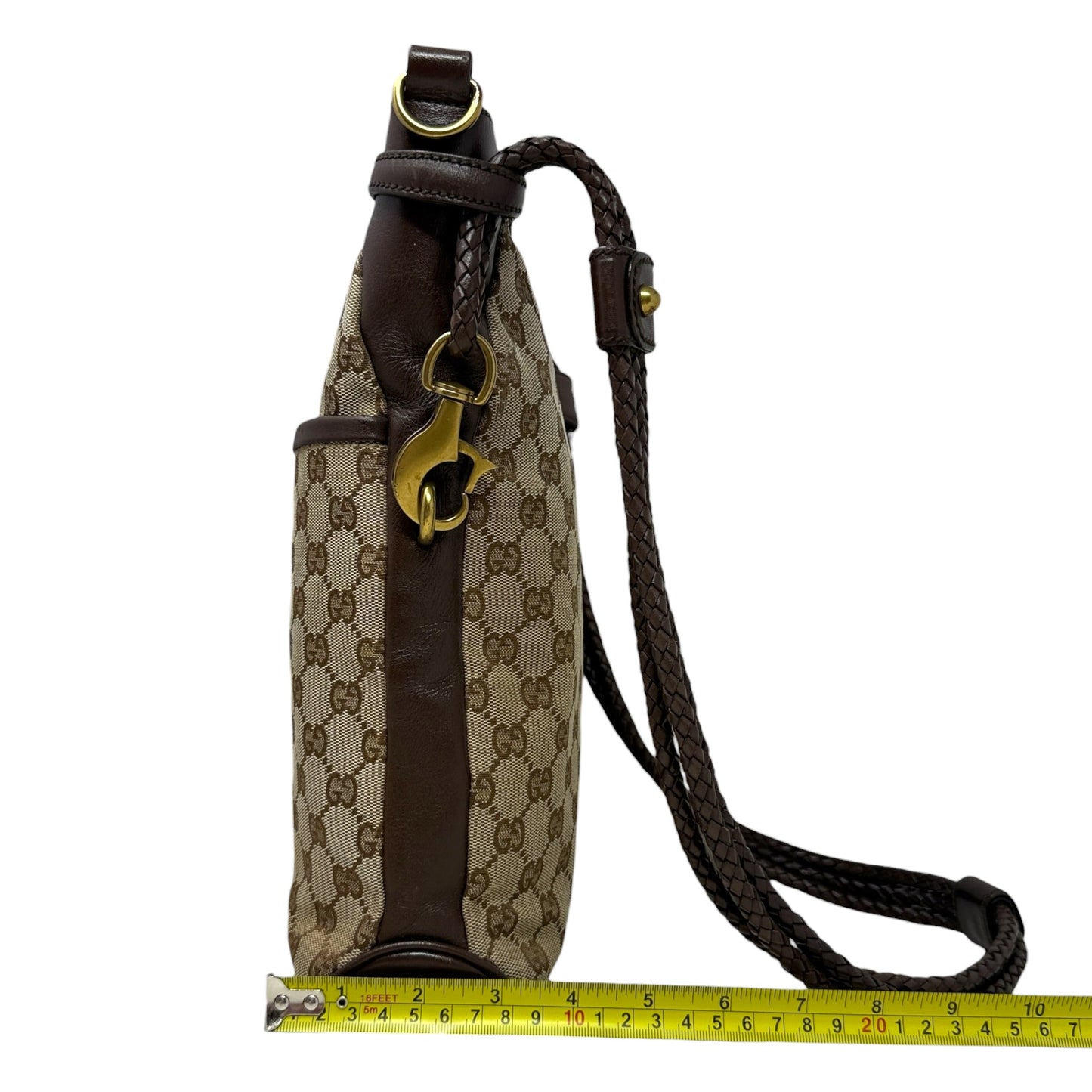 Vintage GG Monogram Canvas Braided Messenger Shoulder Bag Luxury Designer By Gucci, Size: Medium