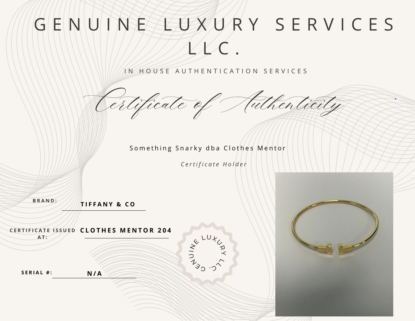 Tiffany & Company 18K T Wire Designer Luxury Bracelet