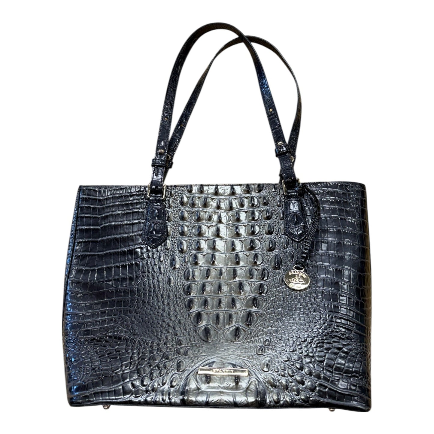 Handbag Designer By Brahmin In Black & Silver, Size:Medium