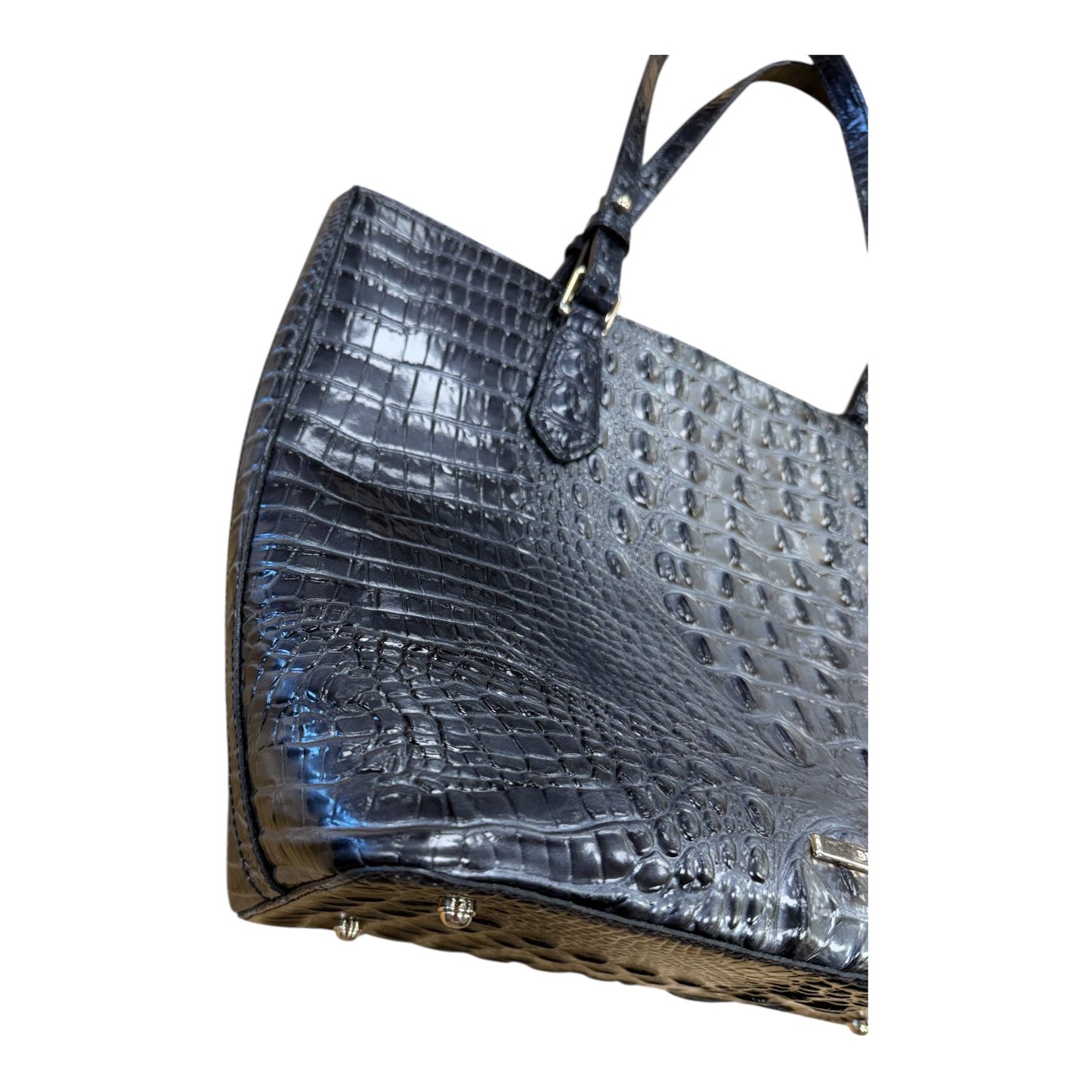 Handbag Designer By Brahmin In Black & Silver, Size:Medium