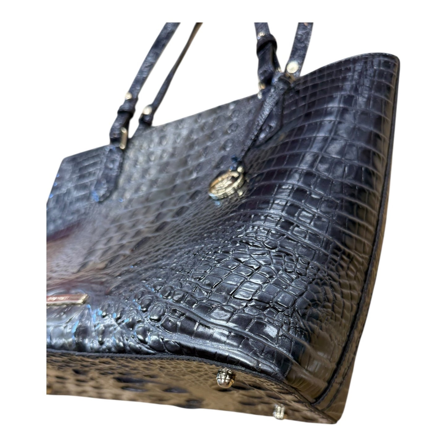 Handbag Designer By Brahmin In Black & Silver, Size:Medium