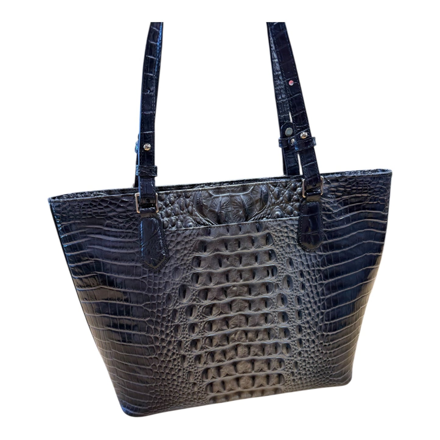 Handbag Designer By Brahmin In Black & Silver, Size:Medium