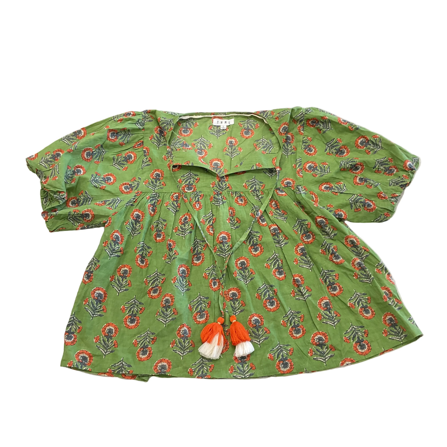 Blouse Ss By Thml In Green & Orange, Size:L
