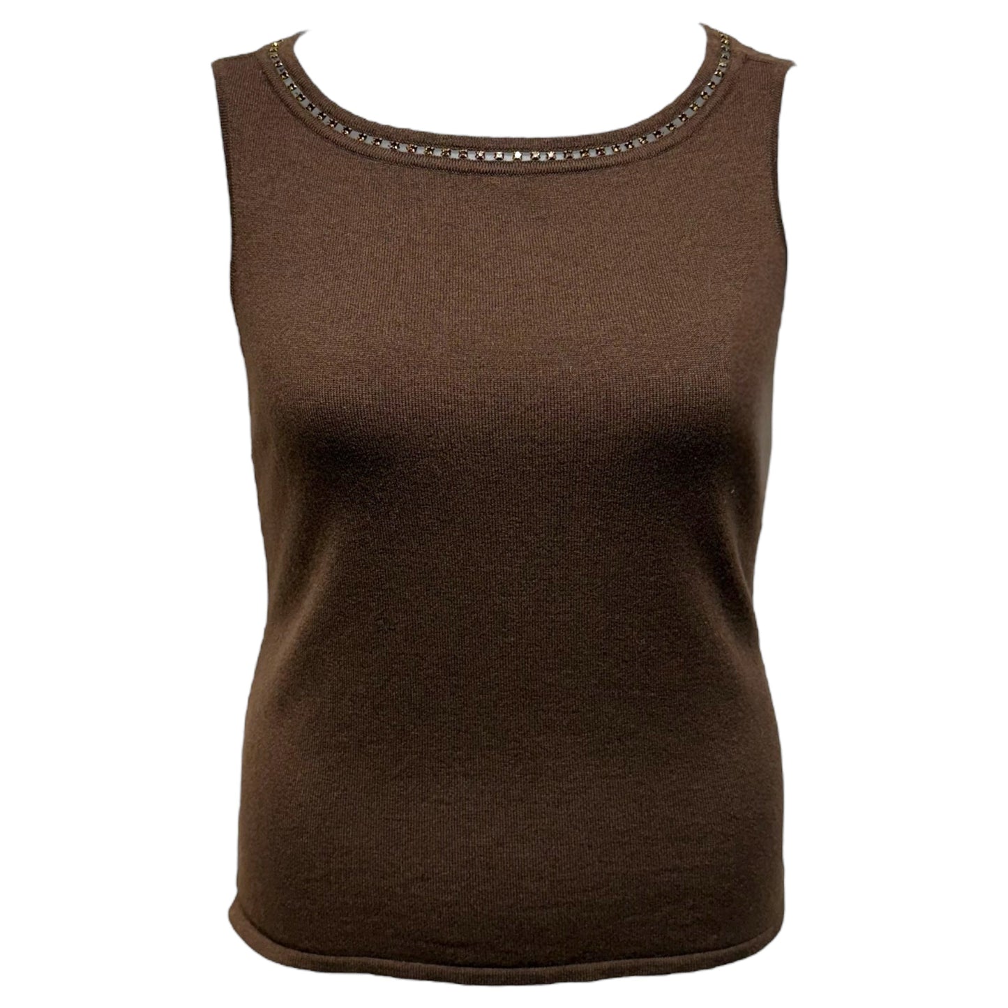 Wool Cashmere Silk Blend & Crystal Embellished Cardigan Sweater Twin Set Designer By Escada In Brown, Size: 6