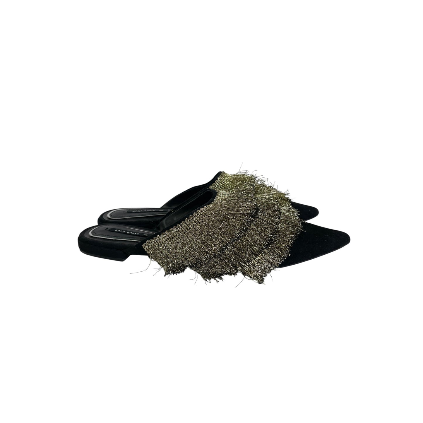 Shoes Flats By Zara Basic In Black & Gold, Size:7.5