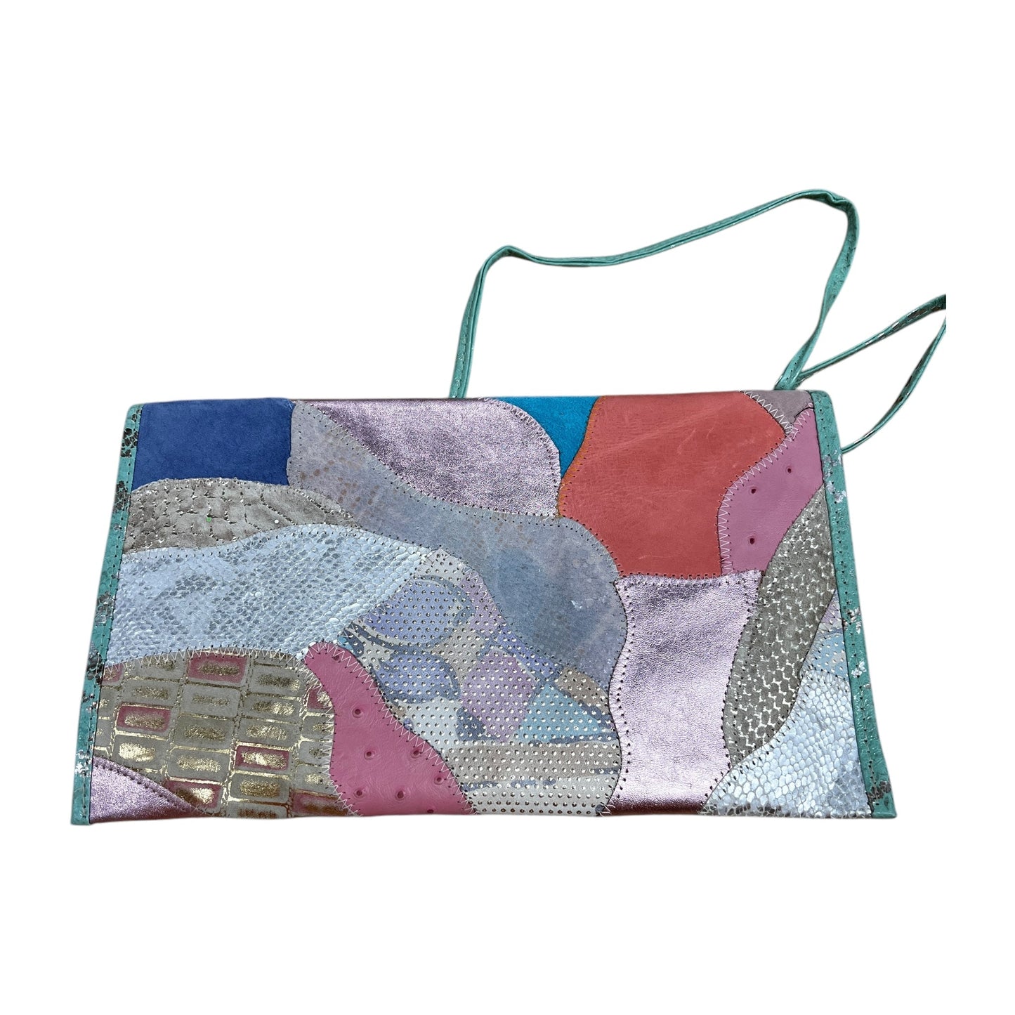 Clutch Leather By Luis Alexander In Aqua, Size:Large