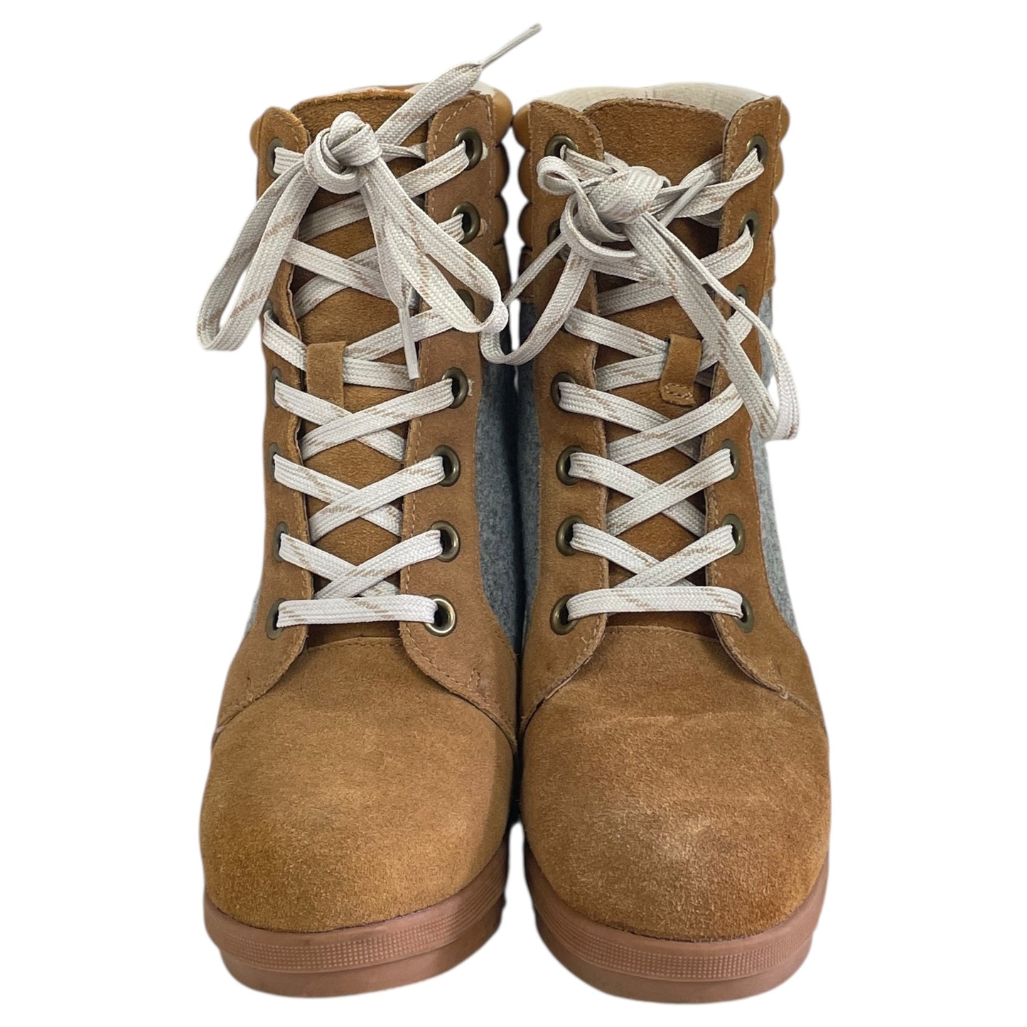 Boots Ankle Heels By Serra In Grey & Tan, Size:7