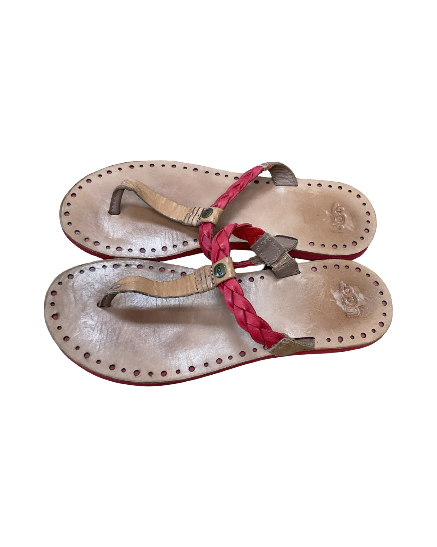 Sandals Flip Flops By Cma In Red & Tan, Size:7