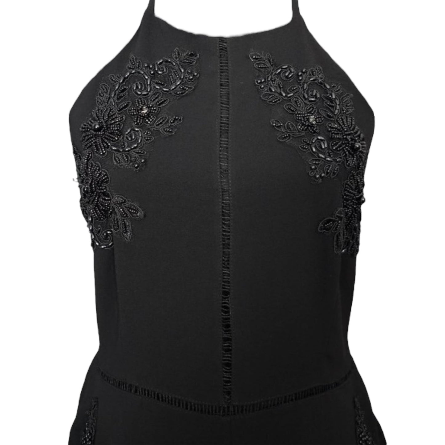 Beaded Halter Wide Leg Cropped Jumpsuit By Gianni Bini In Black, Size: M