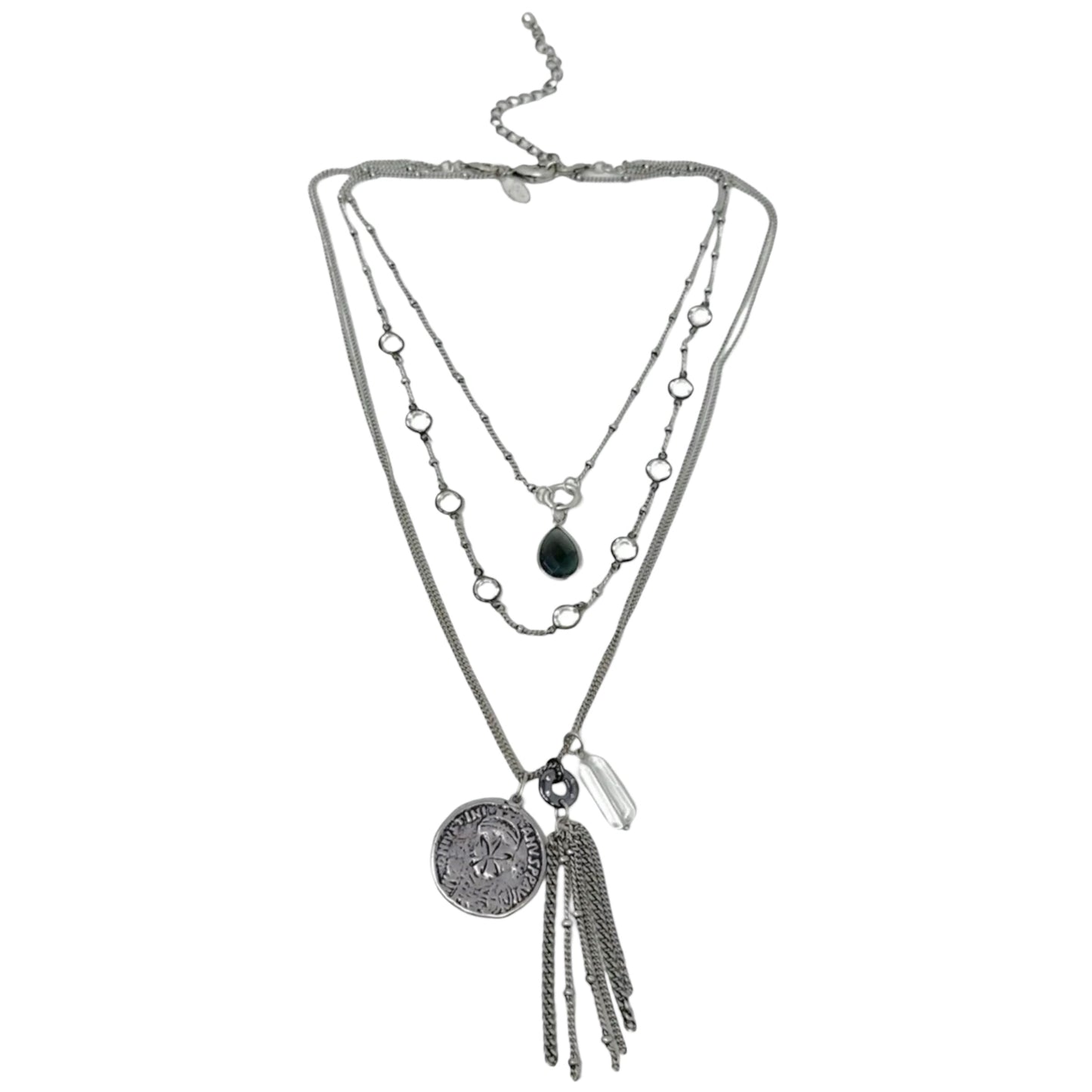Triple Layer Crystal, Medallion & Tassel Pendant Necklace By Chico’s