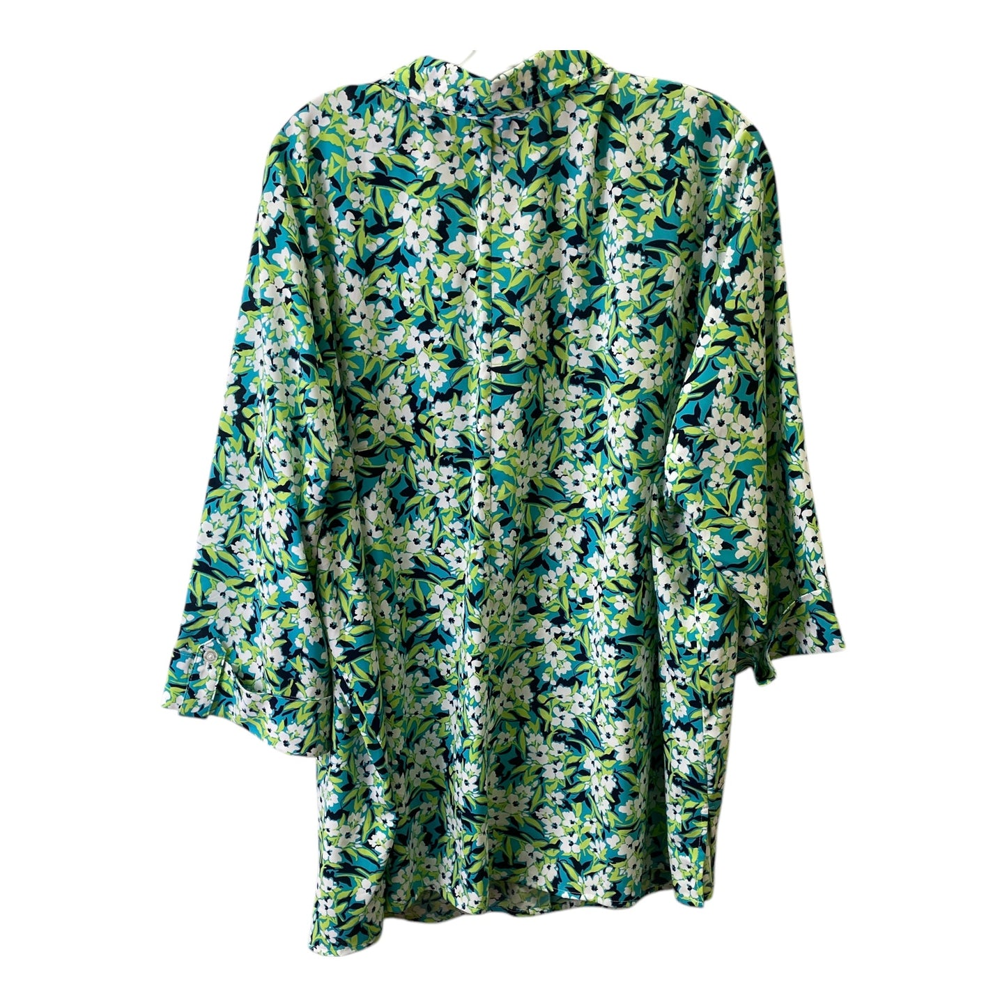 Top 3/4 Sleeve By Catherines In Green & White, Size:2X