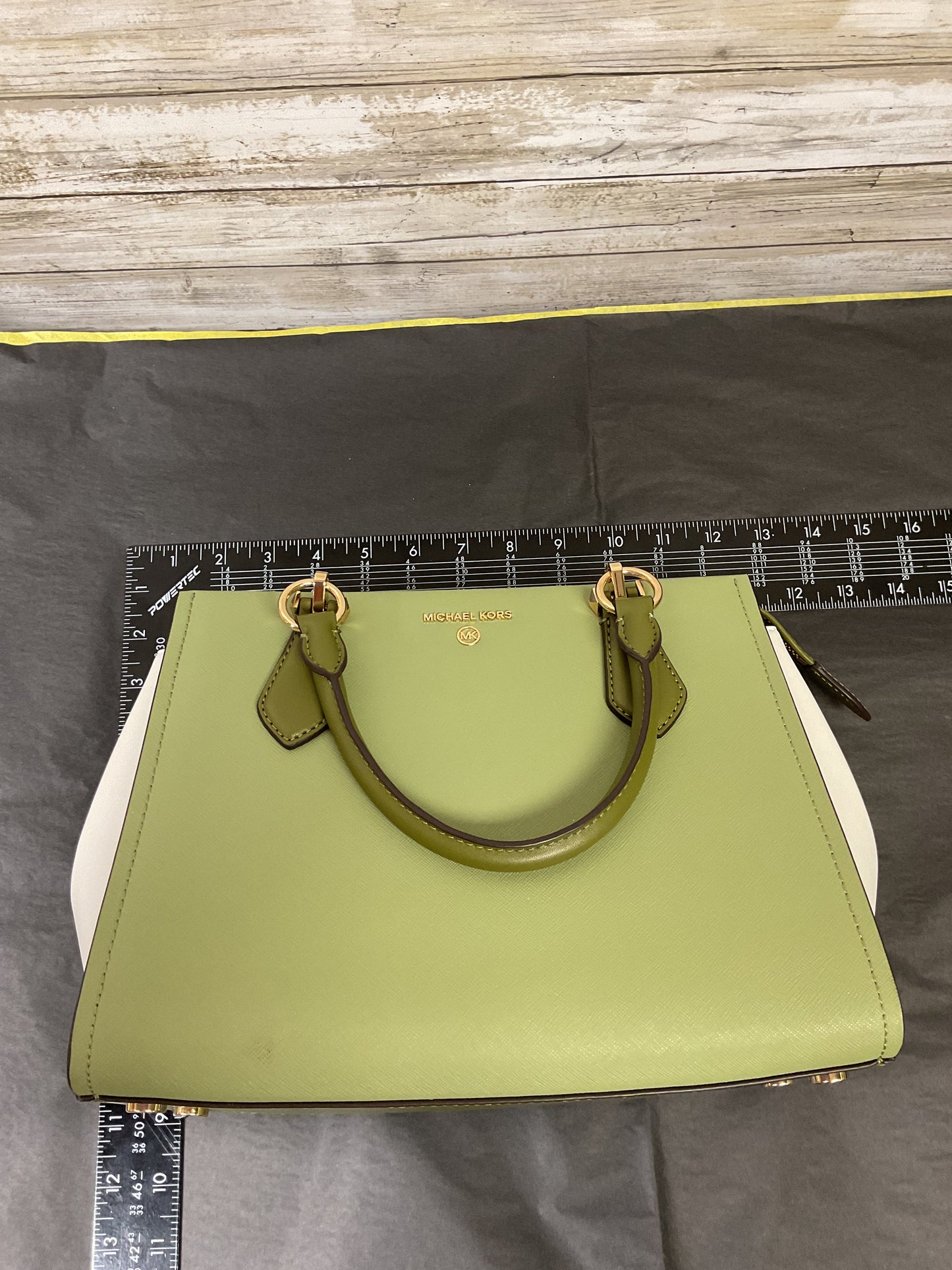 Handbag Designer By Michael Kors In Green & White, Size:Medium