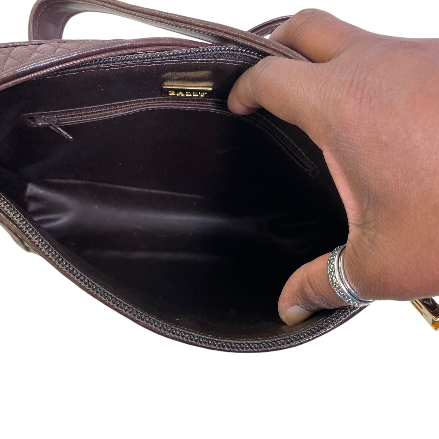 Handbag Leather By Bally In Brown, Size:Small