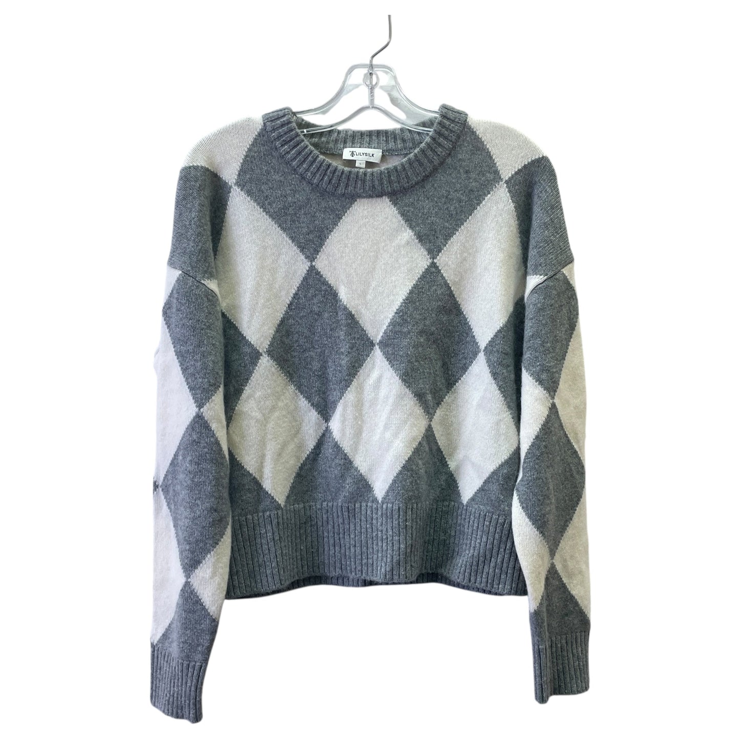 Sweater Cashmere By LILY SILK In Cream & Grey, Size:L
