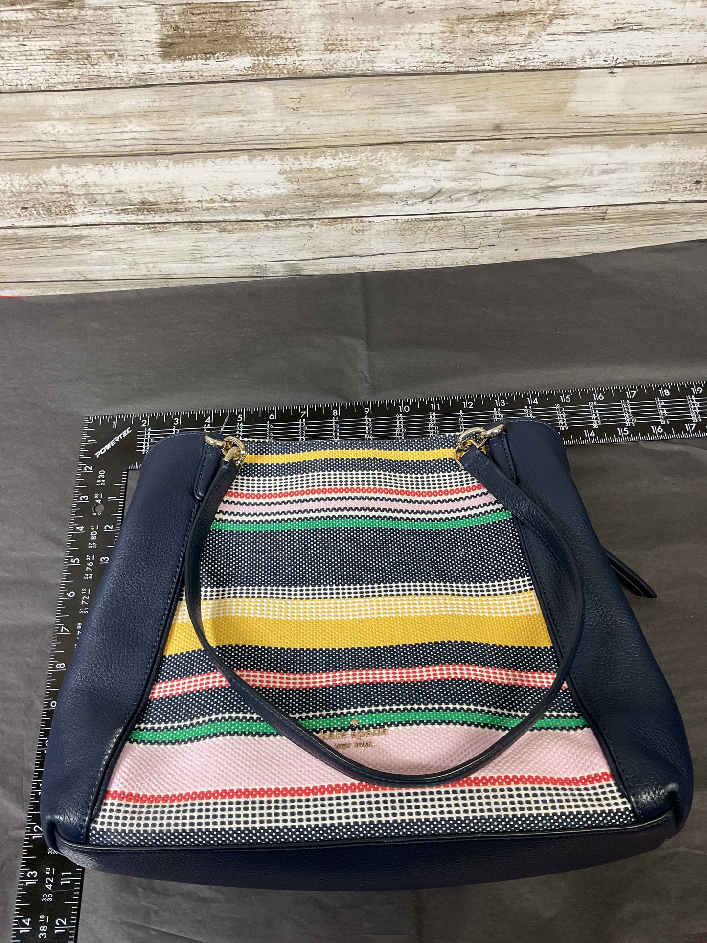 Handbag Designer By Kate Spade In Striped Pattern, Size:Medium