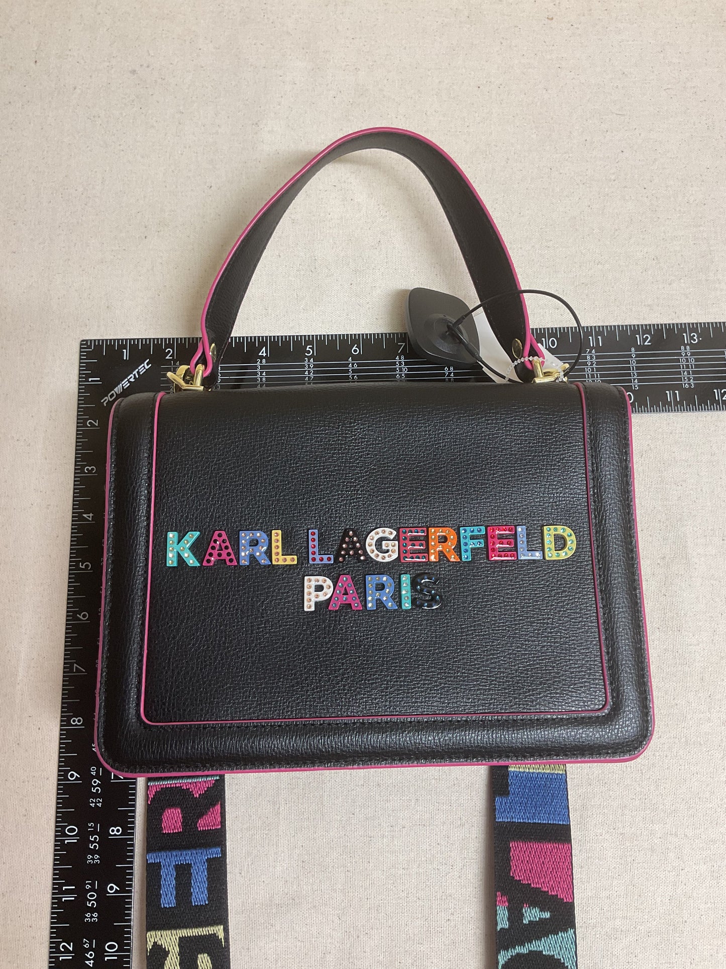 Crossbody Designer By Karl Lagerfeld In Black & Pink, Size:Small