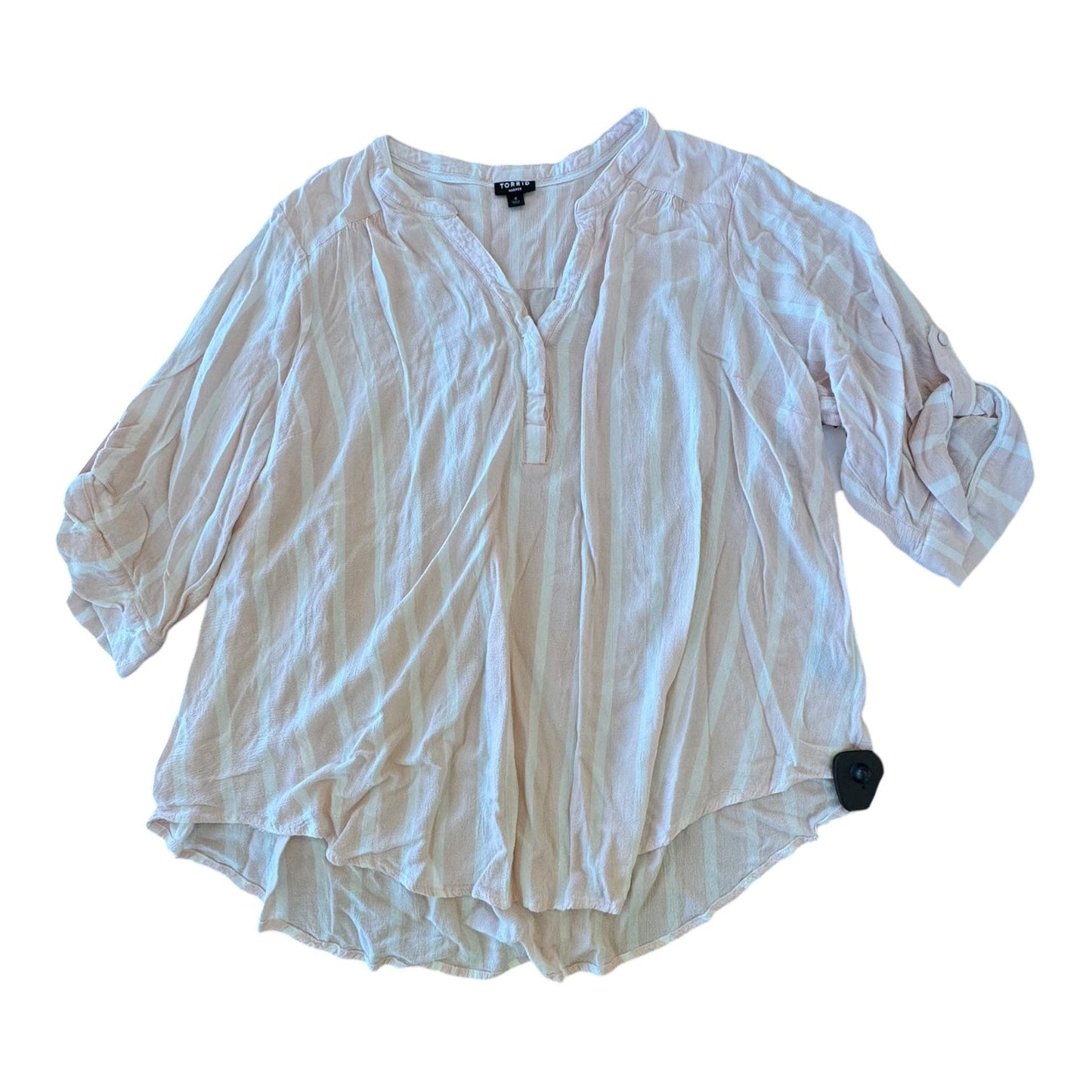 Top 3/4 Sleeve By Torrid In Pink & White, Size:4X