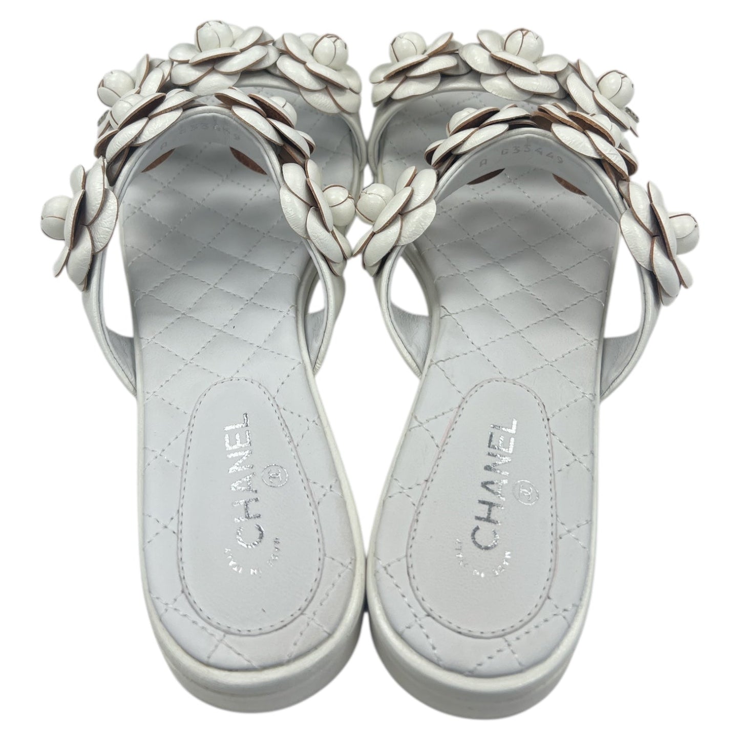 Sandals Luxury Designer By Chanel In White, Size:8.5