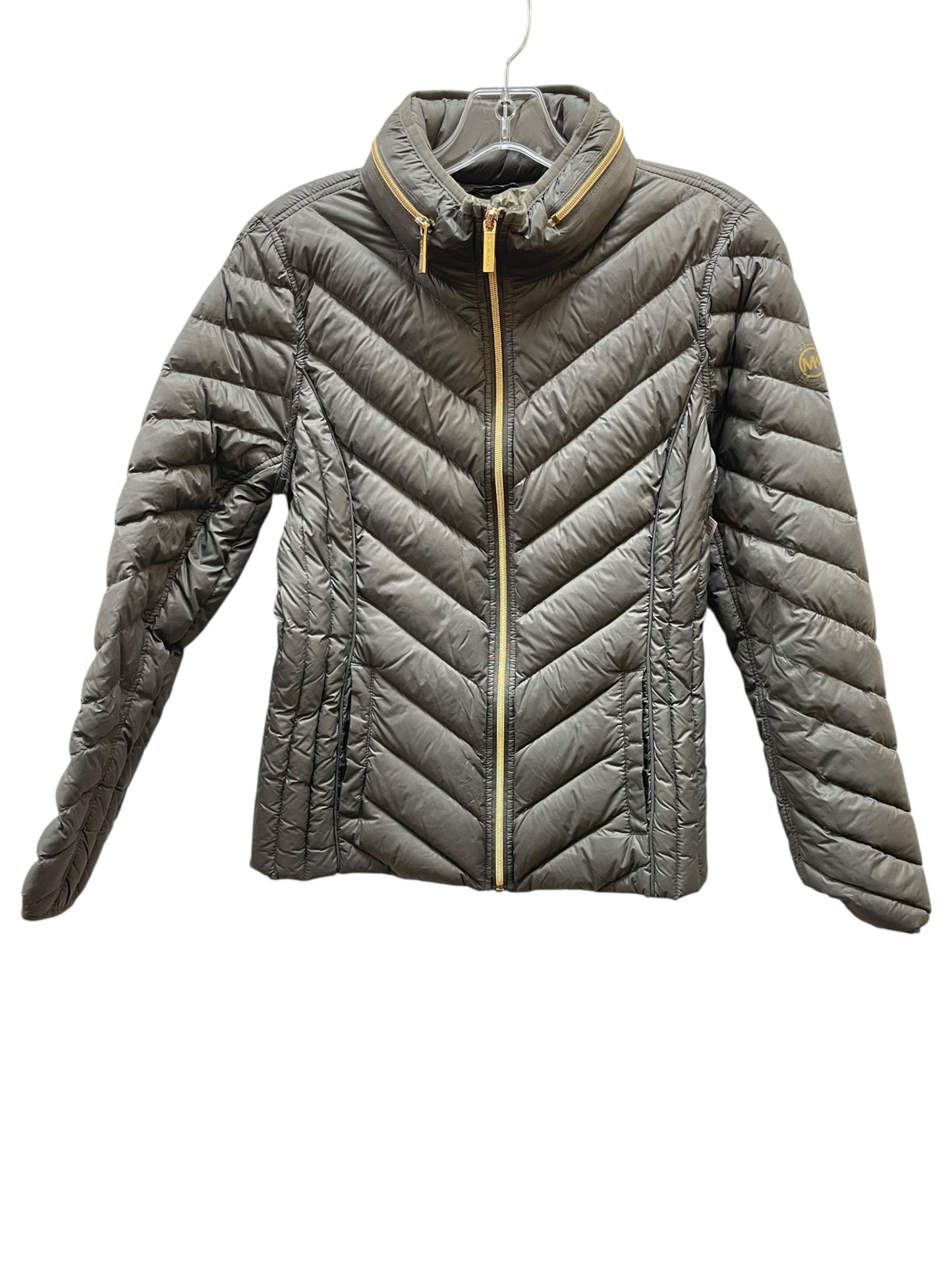 Jacket Puffer & Quilted By Michael By Michael Kors In Gold & Green, Size:M