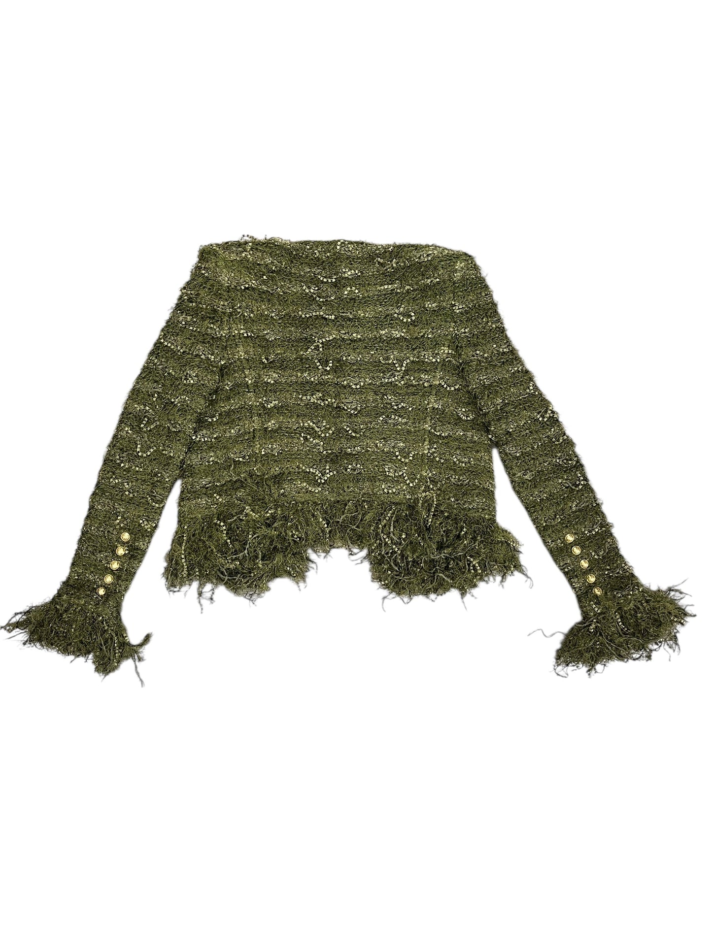 Blazer Luxury Designer By Balmain In Green, Size:M