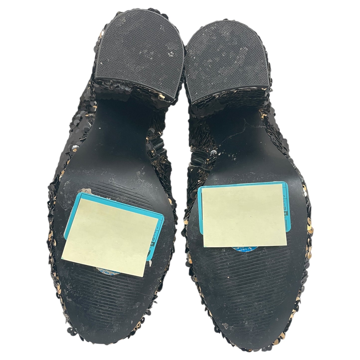 Boots Ankle Heels By Steve Madden In Black & Gold, Size:6.5