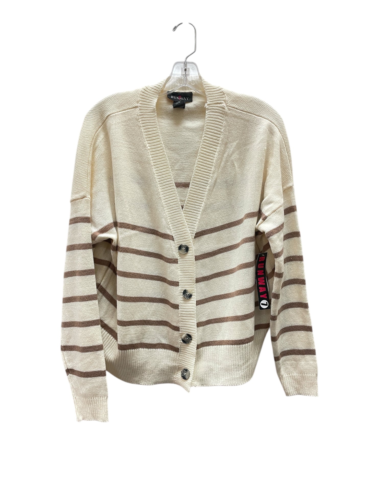 Cardigan By Runway In Cream & Tan, Size:L