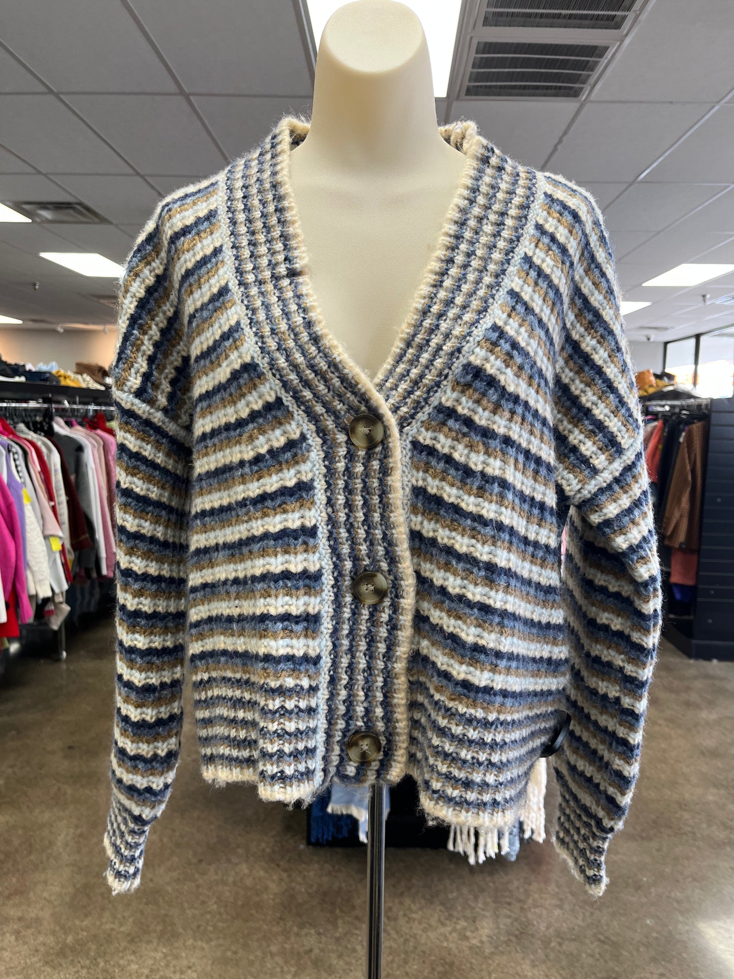 Cardigan By Madewell In Blue & Cream, Size:L