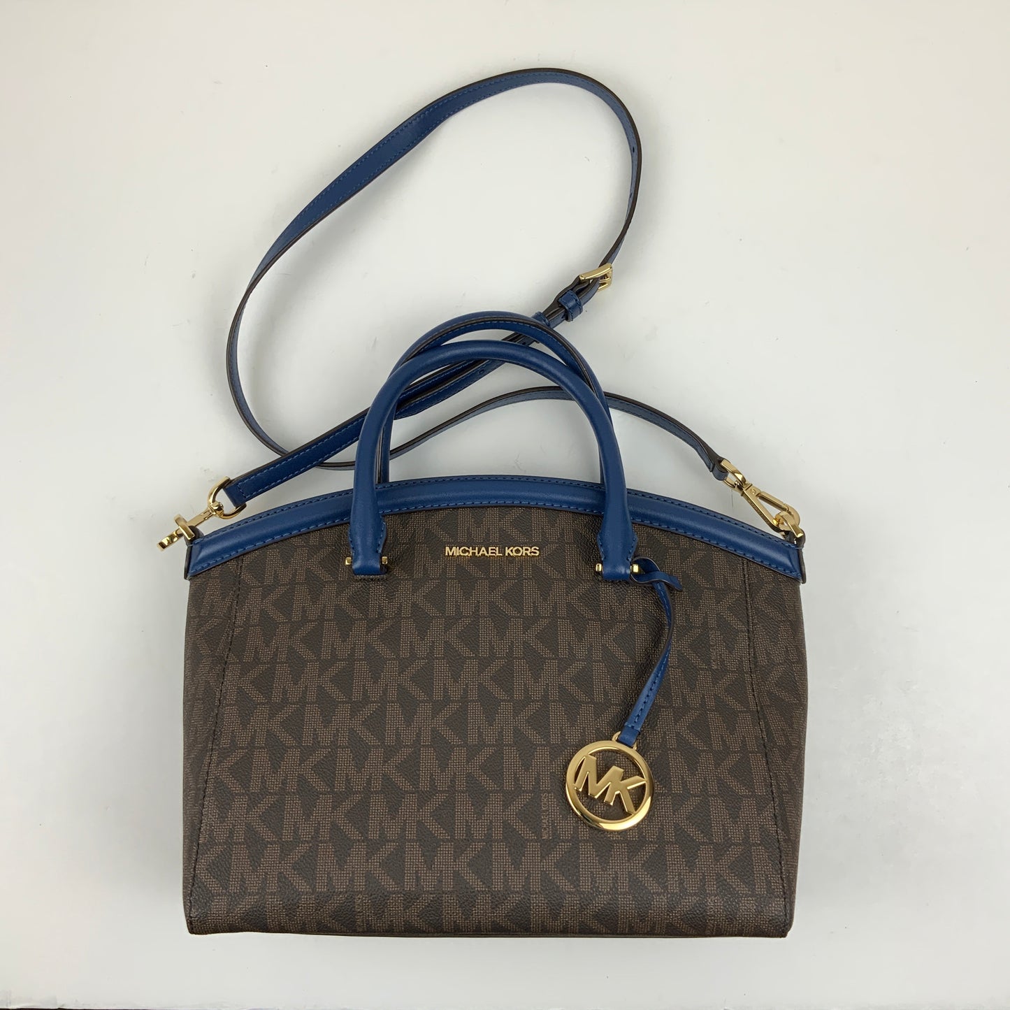 Handbag Designer By Michael Kors In Blue & Brown, Size:Small