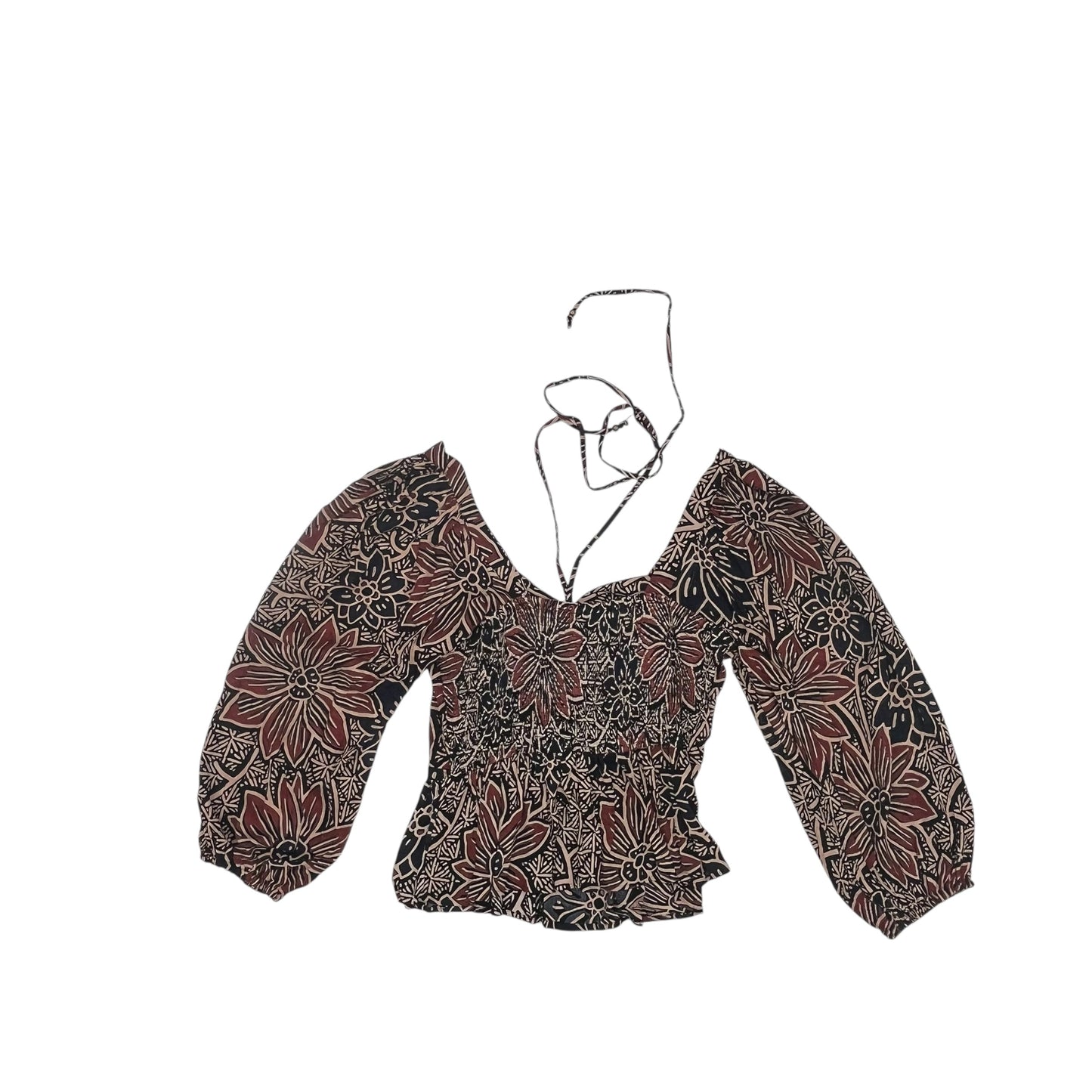 Blouse Ls By Angie In Blue & Brown, Size:L