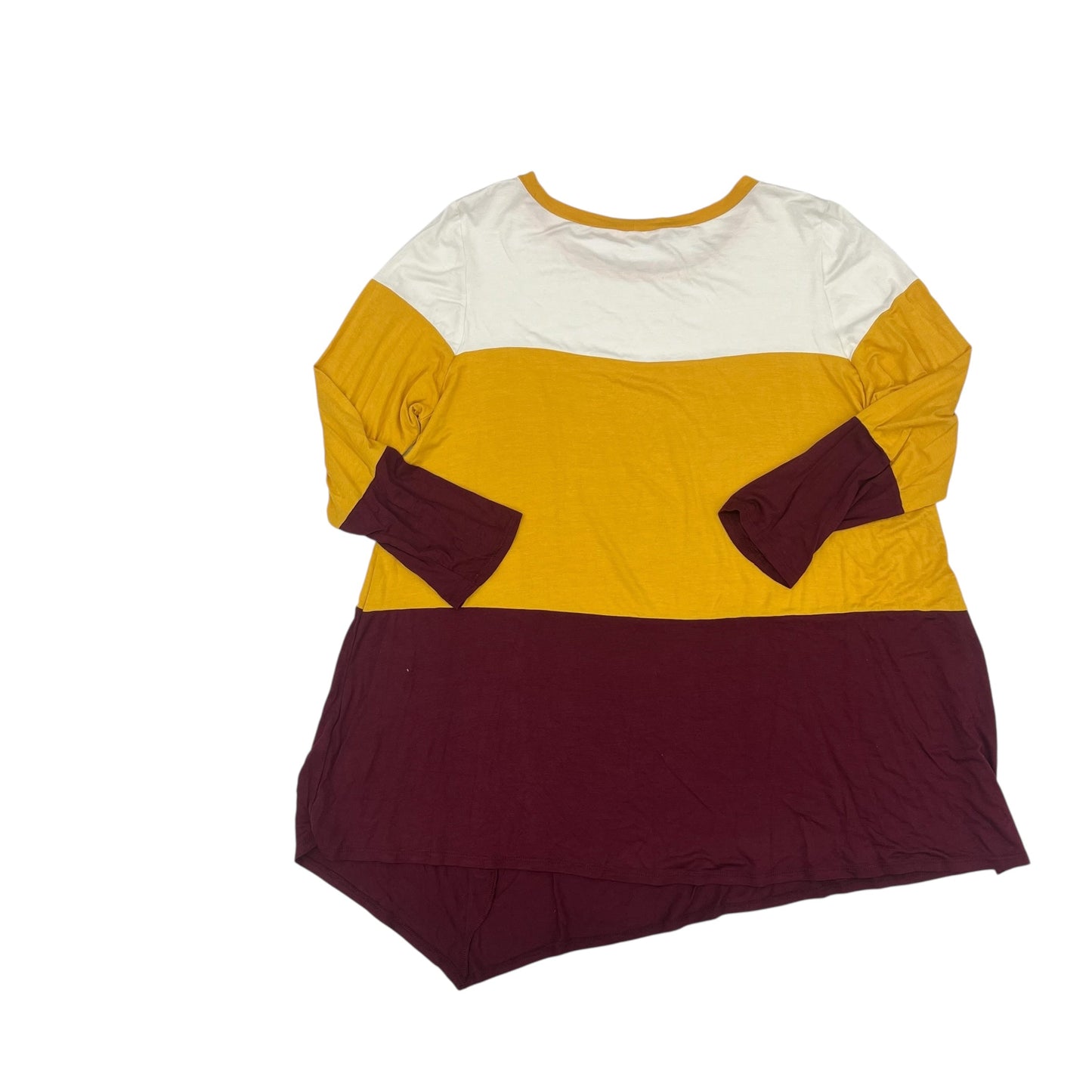 Top 3/4 Sleeve By Emerald In Red & Yellow, Size:3X