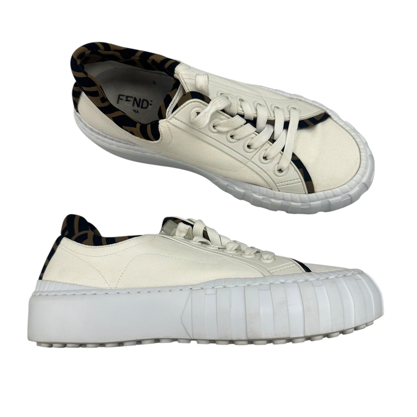Shoes Luxury Designer By Fendi In White, Size:7.5