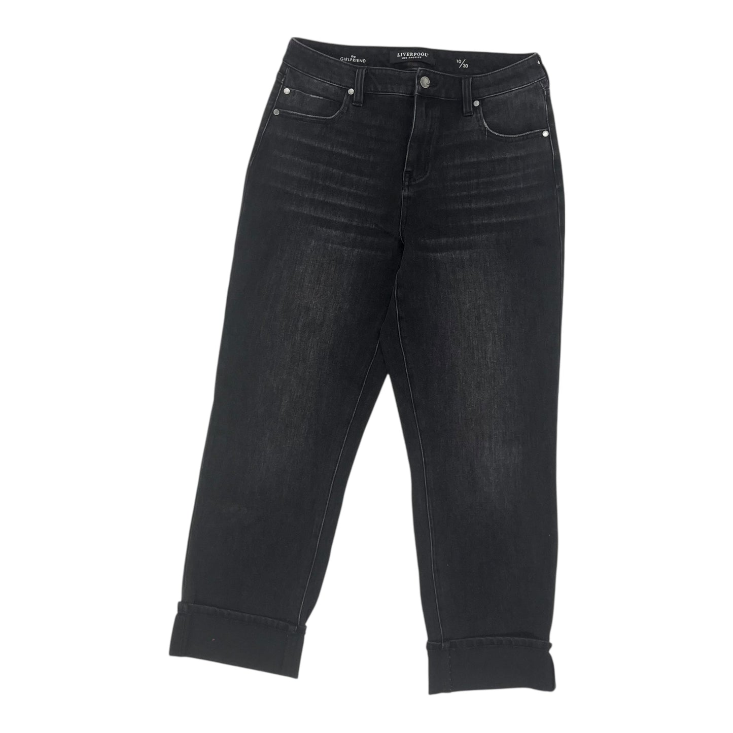 Jeans Straight By Liverpool In Black Denim, Size:10