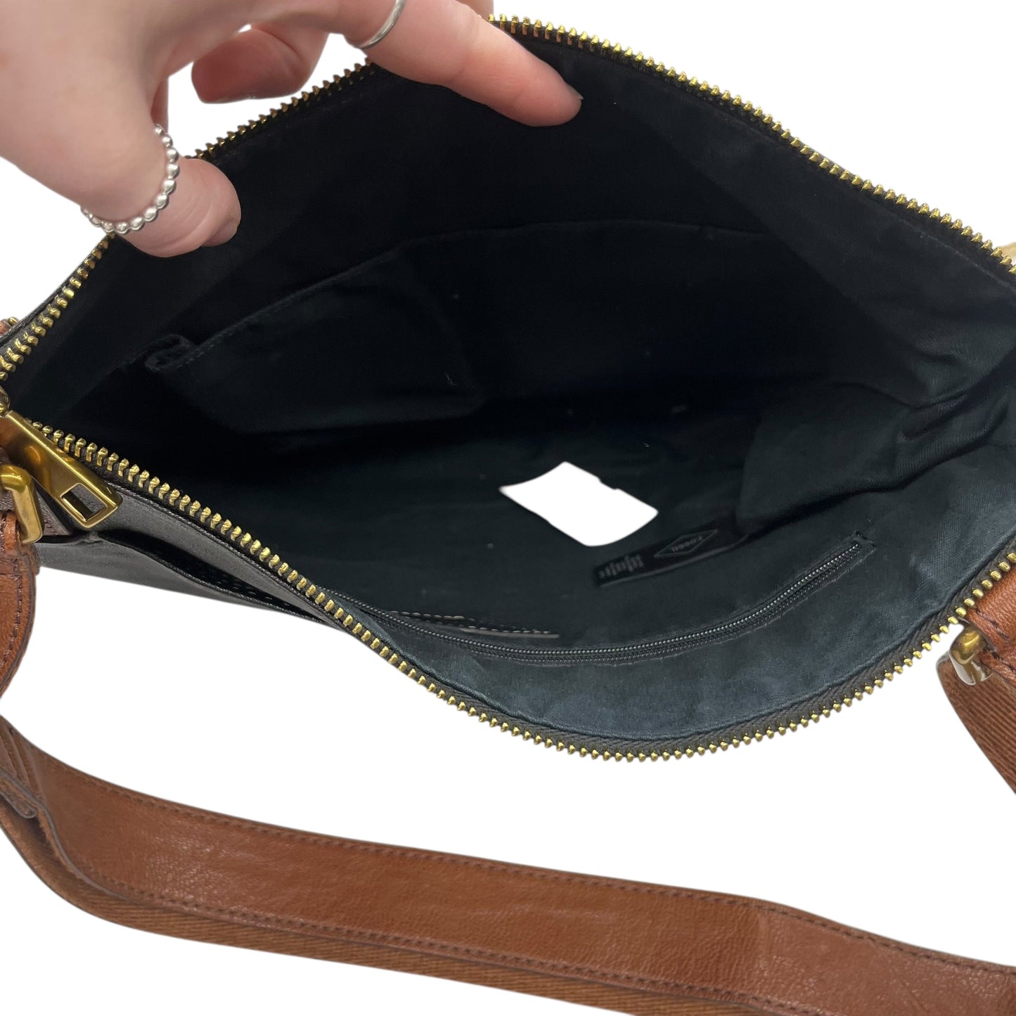 Crossbody Leather By Fossil In Black, Size:Large