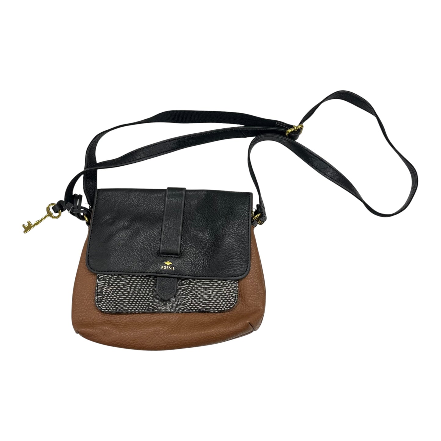 Crossbody Leather By Fossil In Brown & Grey, Size:Medium