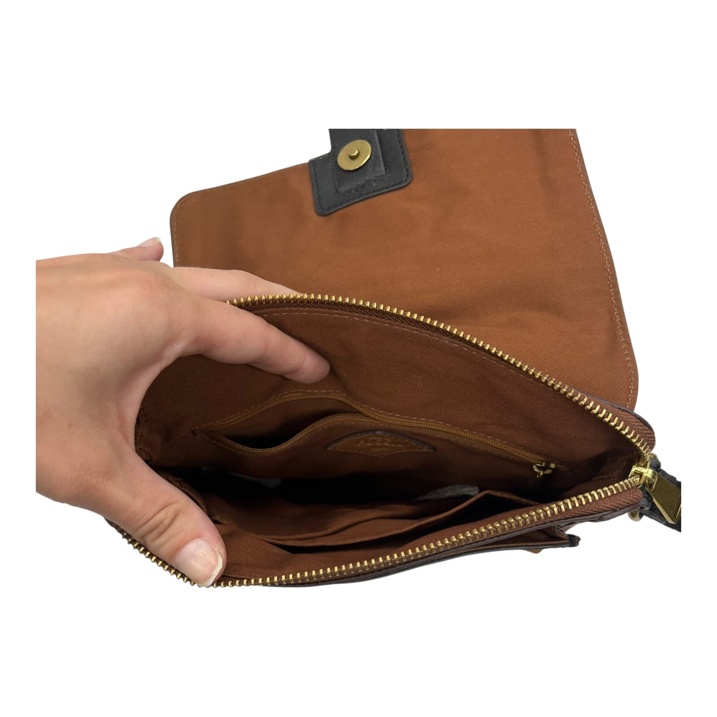 Crossbody Leather By Fossil In Brown & Grey, Size:Medium