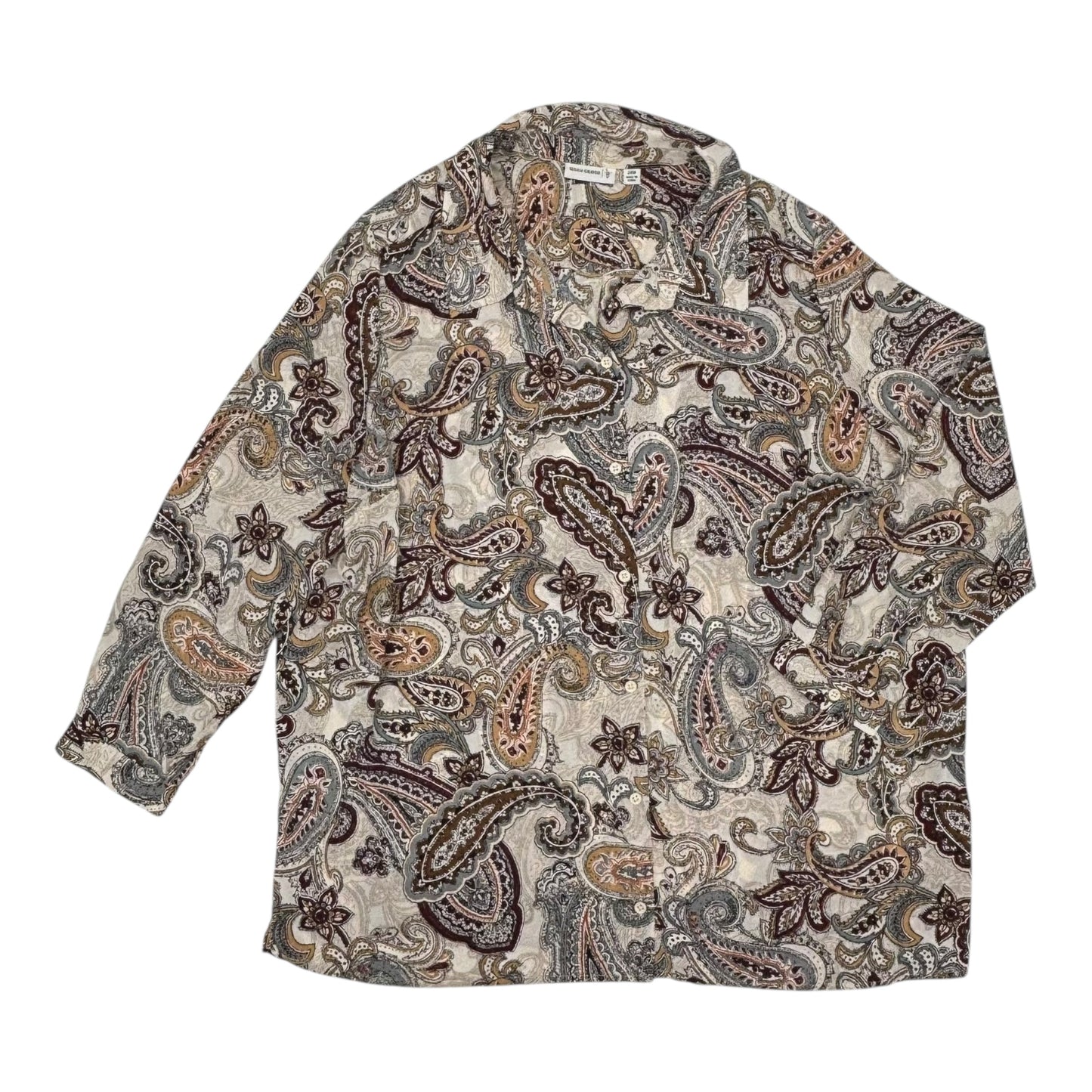 Blouse Ls By Susan Graver In Tan, Size:3X