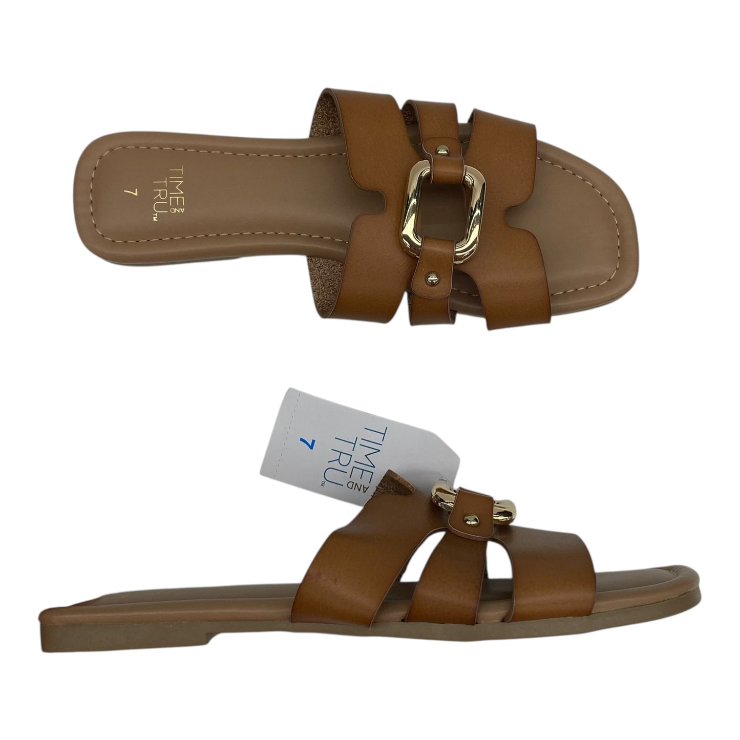 Sandals Flats By Time And Tru In Brown, Size:7