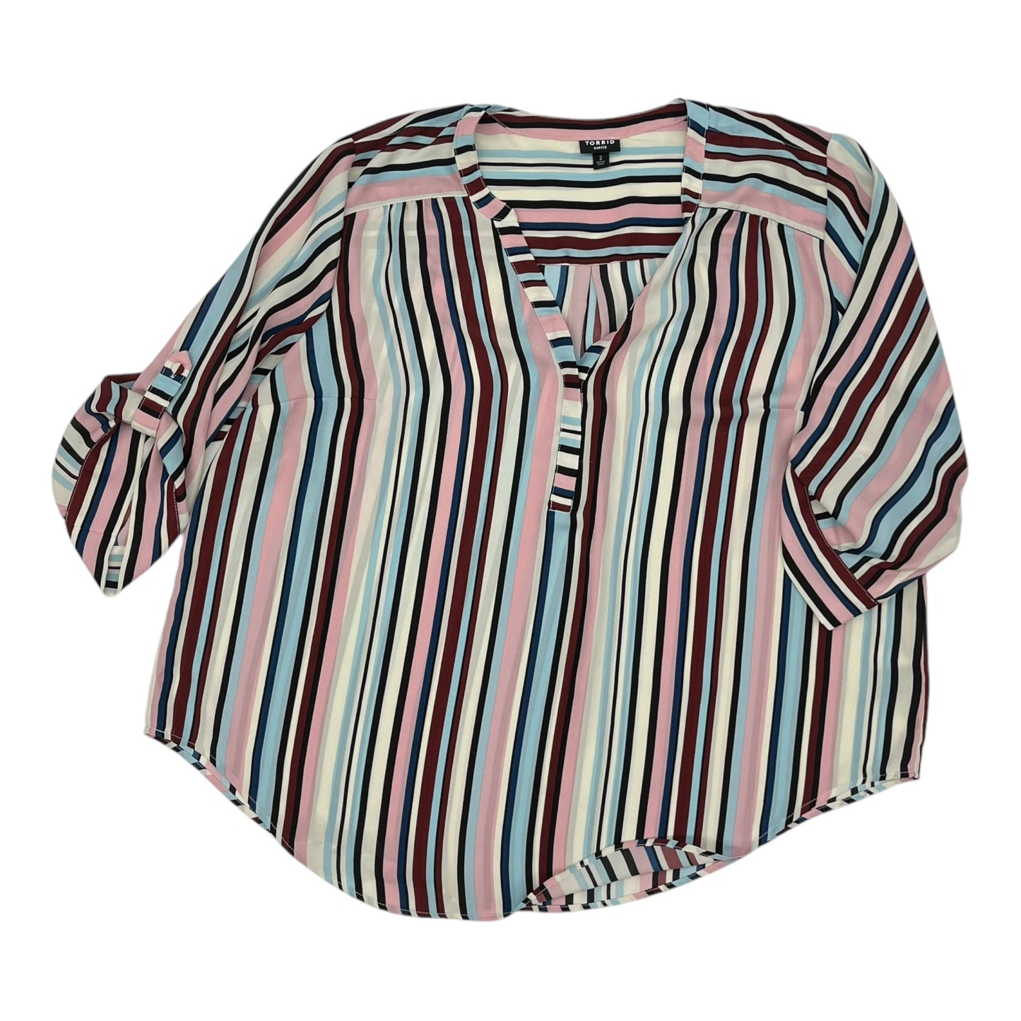 Blouse 3/4 Sleeve By Torrid In Striped Pattern, Size:2X
