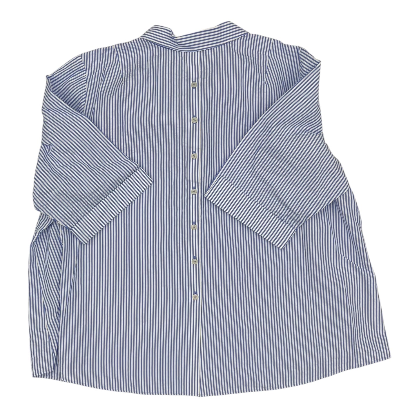 Blouse 3/4 Sleeve By Foxcroft In Blue & White, Size:3X