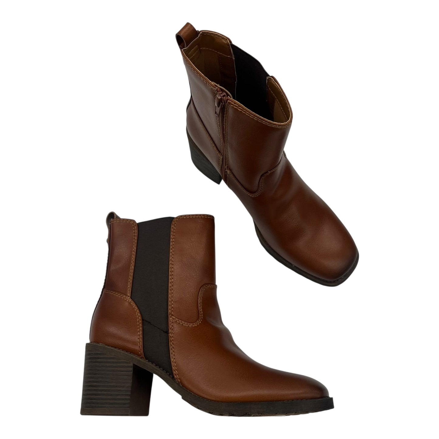 Boots Ankle Heels By Clothes Mentor In Brown, Size:9.5