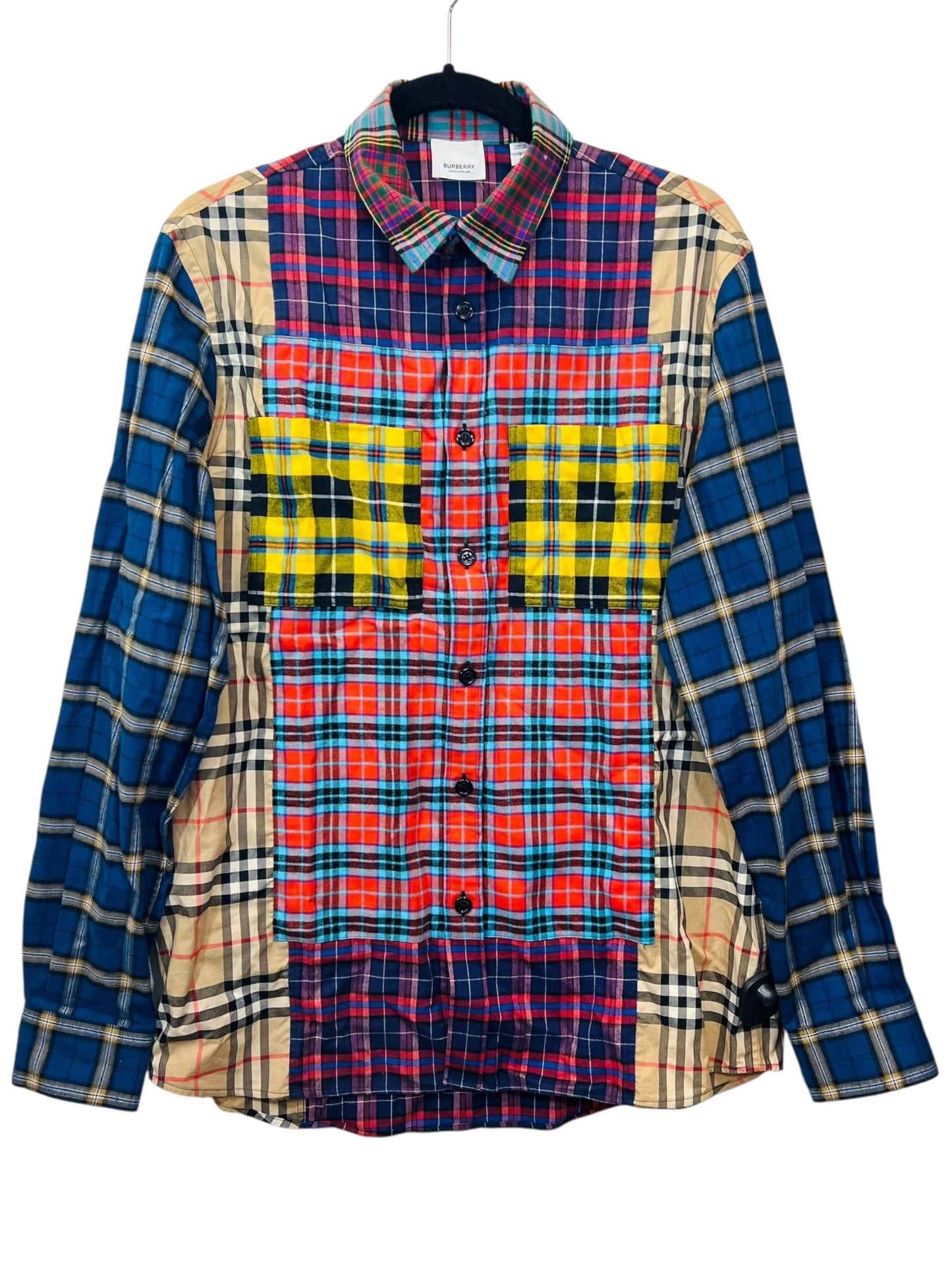 Top Long Sleeve Luxury Designer By Burberry In Plaid Pattern, Size: M