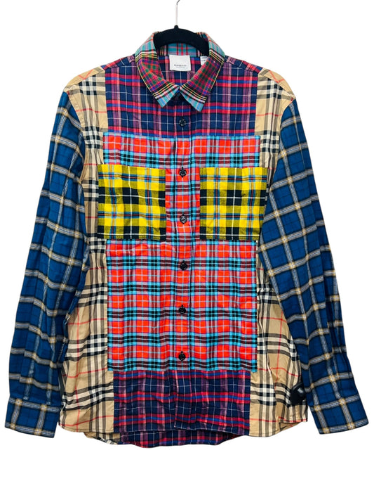 Top Long Sleeve Luxury Designer By Burberry In Plaid Pattern, Size: M