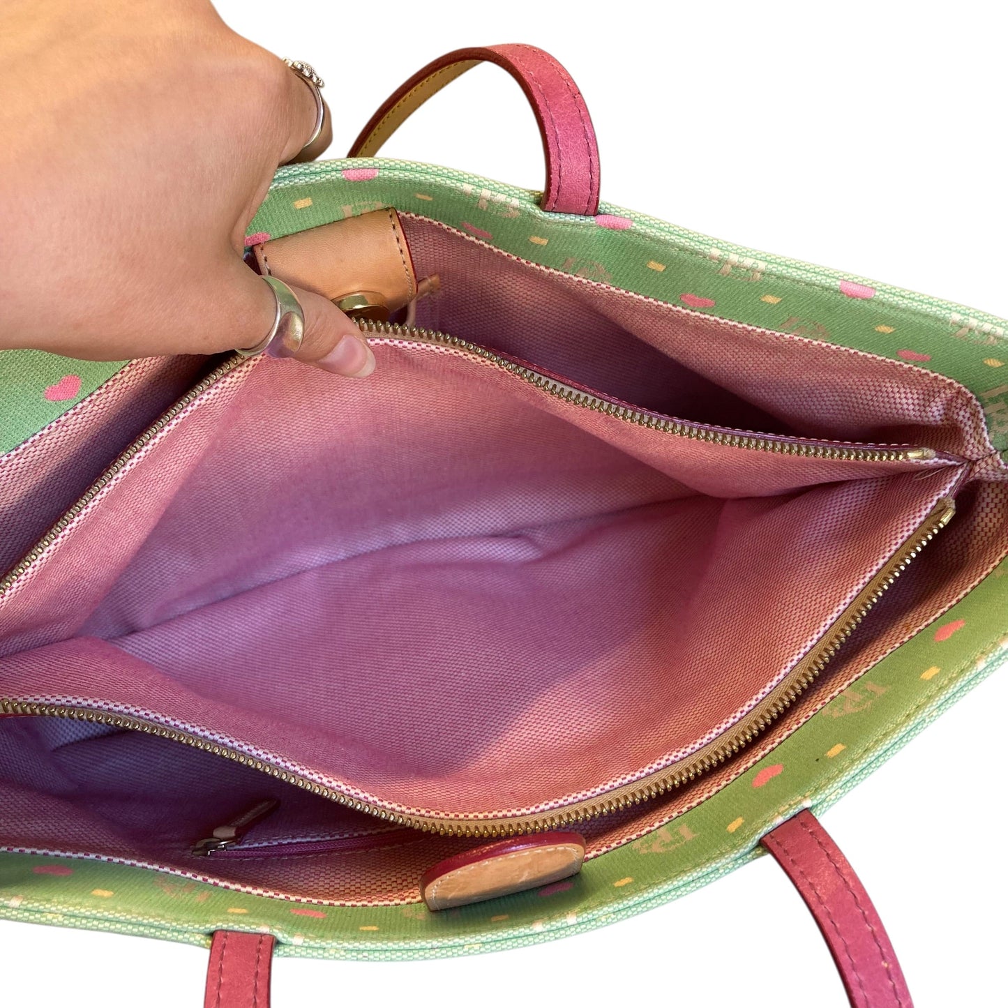 Handbag Designer By Dooney And Bourke In Green & Pink, Size:Large