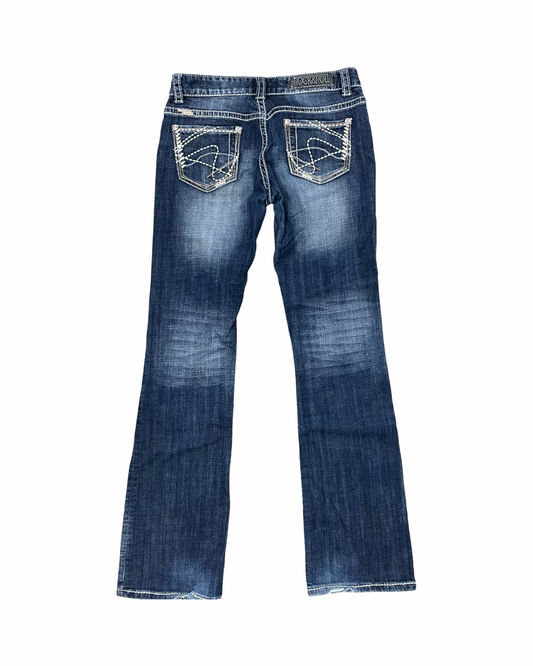 Jeans Boot Cut By Rock & Roll In Blue Denim, Size:4